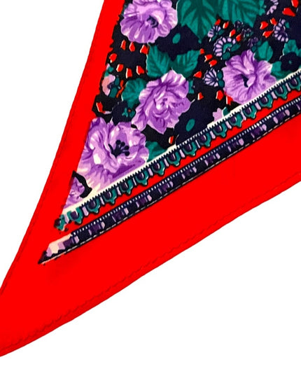 Vintage 1980s Red purple green Paisley flower scarf