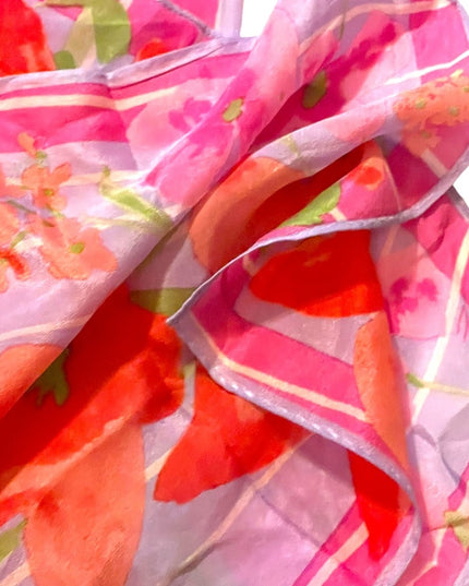 Vintage VERA 1960s silk flower scarf purple pink pastel