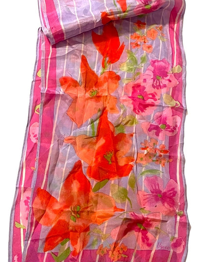 Vintage VERA 1960s silk flower scarf purple pink pastel