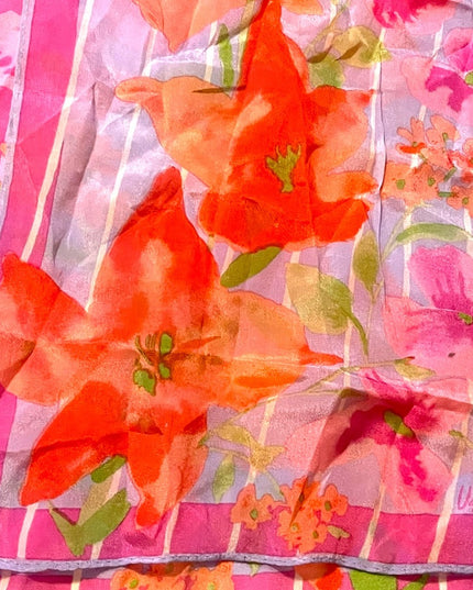 Vintage VERA 1960s silk flower scarf purple pink pastel