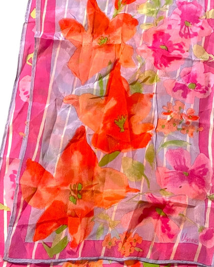 Vintage VERA 1960s silk flower scarf purple pink pastel