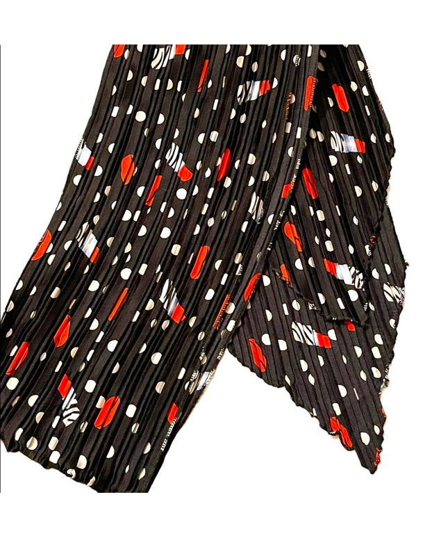 Lovely black w white polka dot scarf red lipstick and kiss poly scarf