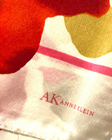 Ann Klein lovely pink colorful flower stripe SILK scarf