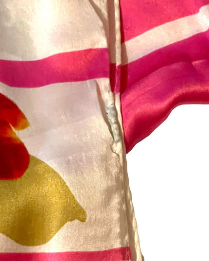 Ann Klein lovely pink colorful flower stripe SILK scarf