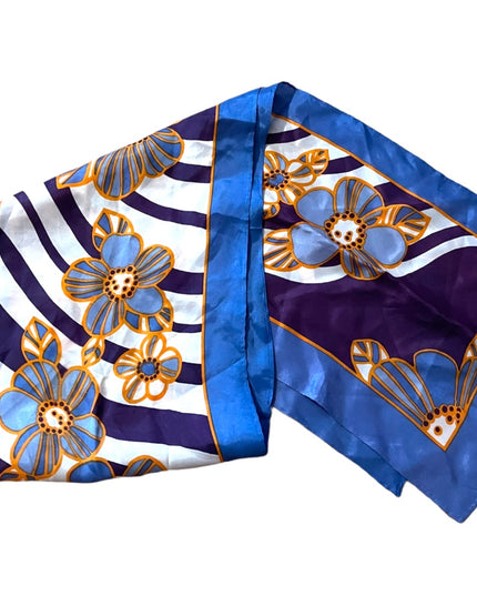 Vintage 1960s Blue orange flowers Acetate scarf lovely!