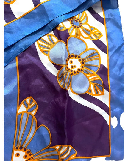 Vintage 1960s Blue orange flowers Acetate scarf lovely!