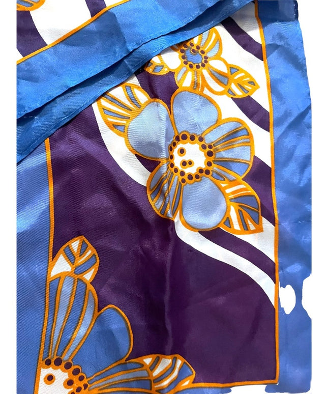 Vintage 1960s Blue orange flowers Acetate scarf lovely!