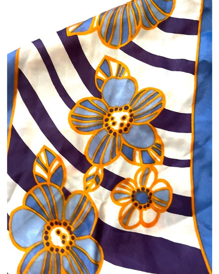 Vintage 1960s Blue orange flowers Acetate scarf lovely!