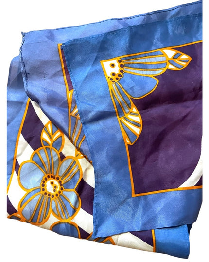 Vintage 1960s Blue orange flowers Acetate scarf lovely!