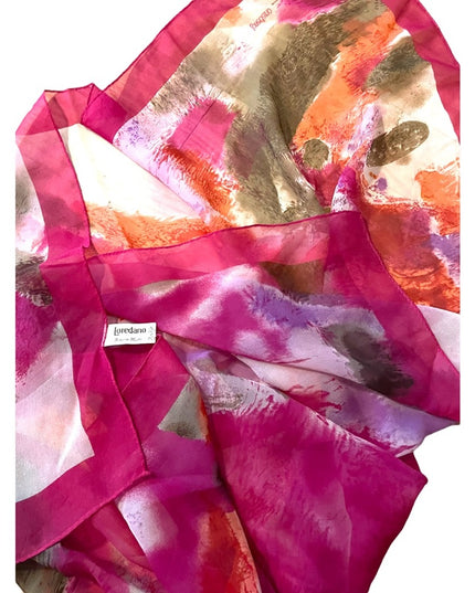 Vintage 1960s Loredano France French Silk sheer scarf abstract orange pink