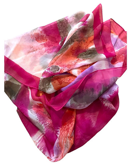 Vintage 1960s Loredano France French Silk sheer scarf abstract orange pink