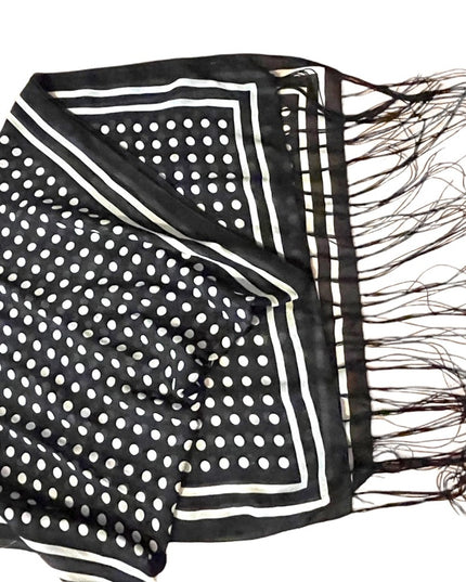 Vintage black and white polka dot fringe scarf wrap cover up