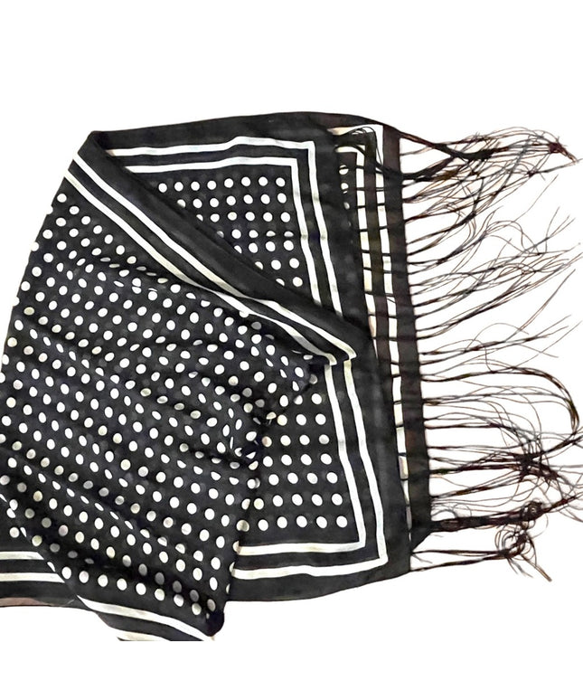 Vintage black and white polka dot fringe scarf wrap cover up