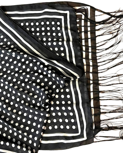 Vintage black and white polka dot fringe scarf wrap cover up