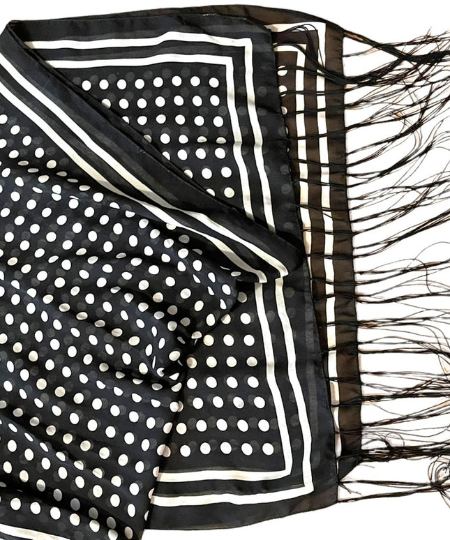 Vintage black and white polka dot fringe scarf wrap cover up