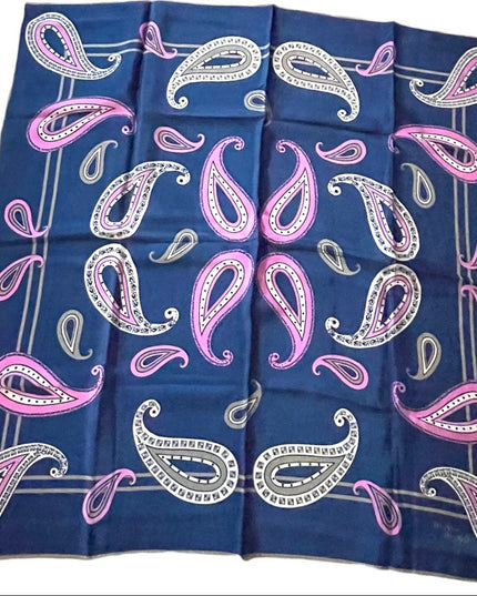 Vintage 1960s Monique Martin Blue pink Paisley large scarf wrap Silk