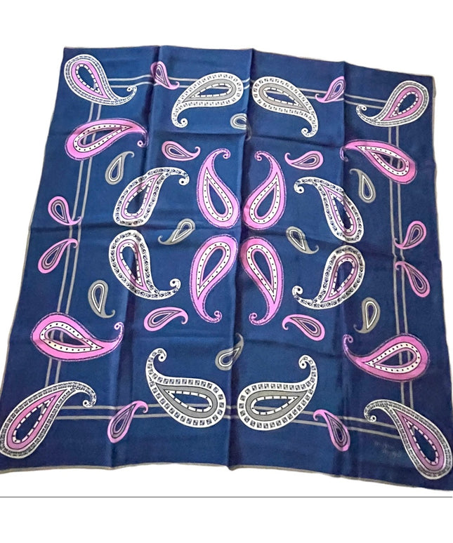 Vintage 1960s Monique Martin Blue pink Paisley large scarf wrap Silk