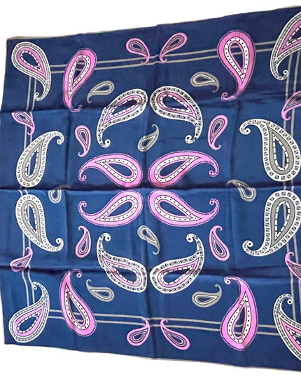 Vintage 1960s Monique Martin Blue pink Paisley large scarf wrap Silk
