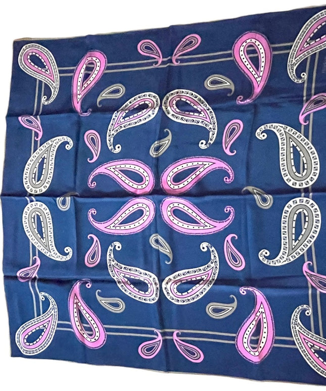 Vintage 1960s Monique Martin Blue pink Paisley large scarf wrap Silk