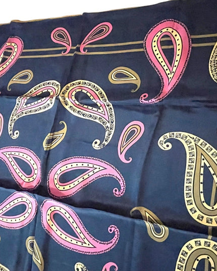 Vintage 1960s Monique Martin Blue pink Paisley large scarf wrap Silk