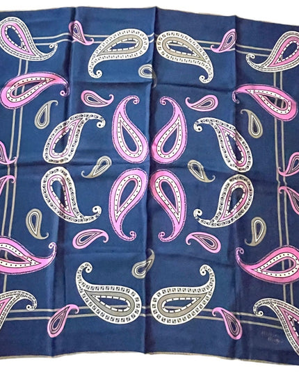 Vintage 1960s Monique Martin Blue pink Paisley large scarf wrap Silk