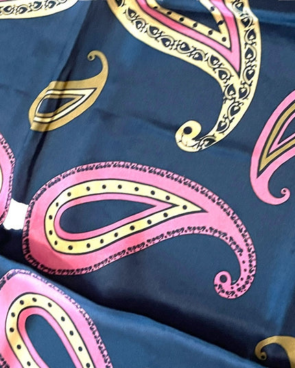 Vintage 1960s Monique Martin Blue pink Paisley large scarf wrap Silk