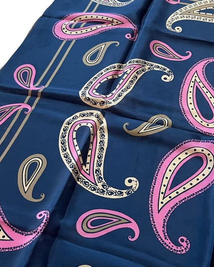 Vintage 1960s Monique Martin Blue pink Paisley large scarf wrap Silk