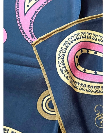Vintage 1960s Monique Martin Blue pink Paisley large scarf wrap Silk
