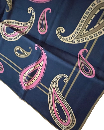 Vintage 1960s Monique Martin Blue pink Paisley large scarf wrap Silk