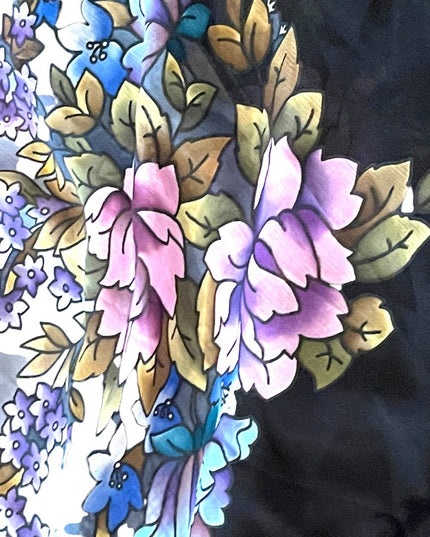 Vintage 1980s Beautiful pink flower wrap scarf coverup with fringe Large
