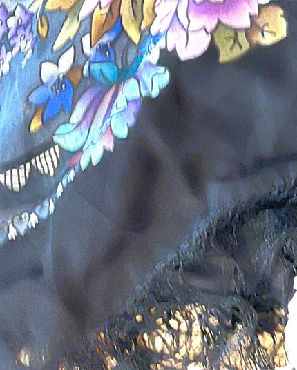 Vintage 1980s Beautiful pink flower wrap scarf coverup with fringe Large