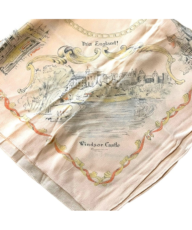 Vintage 1950s pastel peach color silk England UK Tour tourist scarf