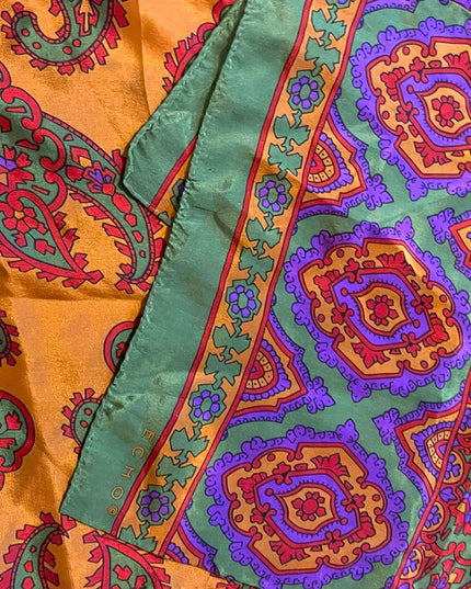 Vintage Silk orange green purple Paisley scarf ECHO