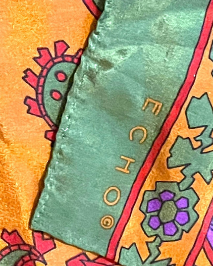 Vintage Silk orange green purple Paisley scarf ECHO