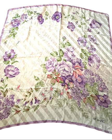 Vintage 1980s D este Italy Italian Purple flower Large silk scarf