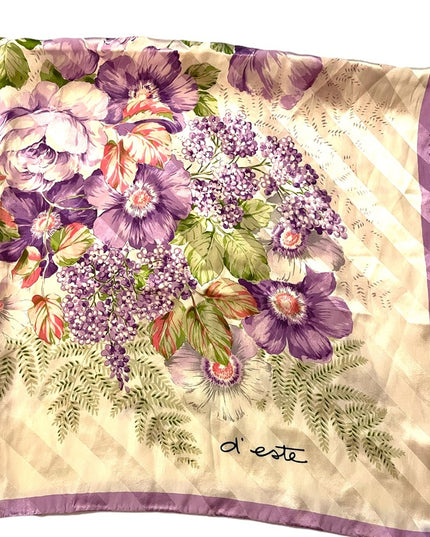 Vintage 1980s D este Italy Italian Purple flower Large silk scarf