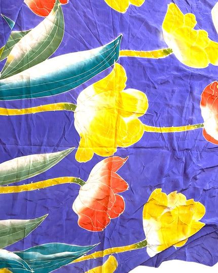 Vintage 1980s Silk large flowers Italy purple orange yellow scarf