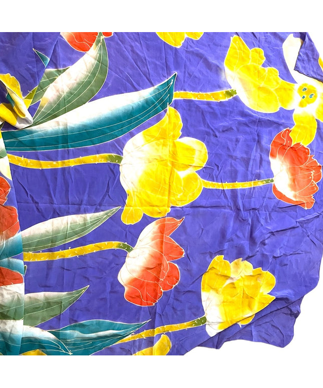 Vintage 1980s Silk large flowers Italy purple orange yellow scarf