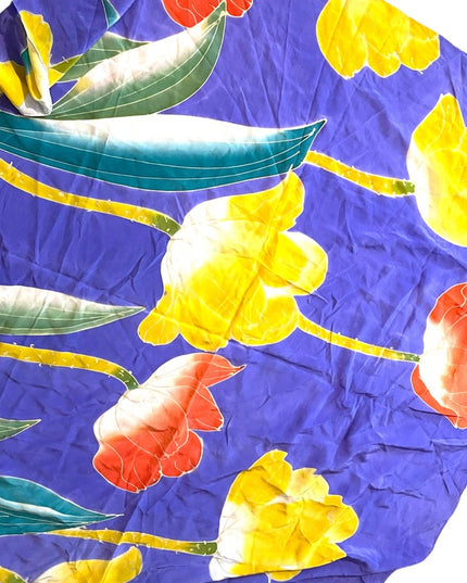 Vintage 1980s Silk large flowers Italy purple orange yellow scarf