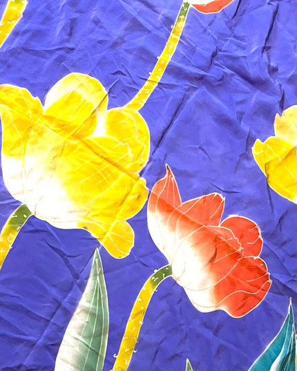 Vintage 1980s Silk large flowers Italy purple orange yellow scarf