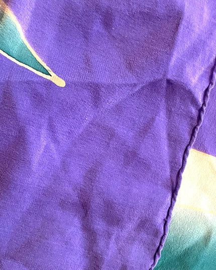 Vintage 1980s Silk large flowers Italy purple orange yellow scarf