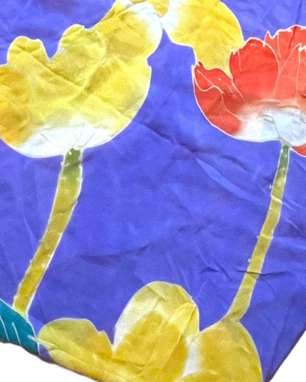 Vintage 1980s Silk large flowers Italy purple orange yellow scarf