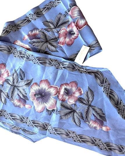 Vintage 1990s Elaine gold blue silk pink flower scarf