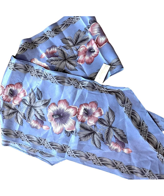 Vintage 1990s Elaine gold blue silk pink flower scarf