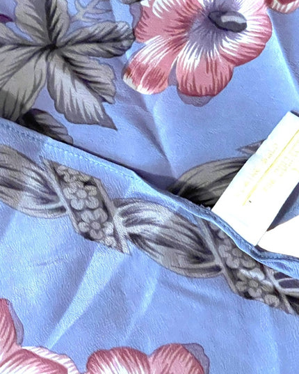 Vintage 1990s Elaine gold blue silk pink flower scarf