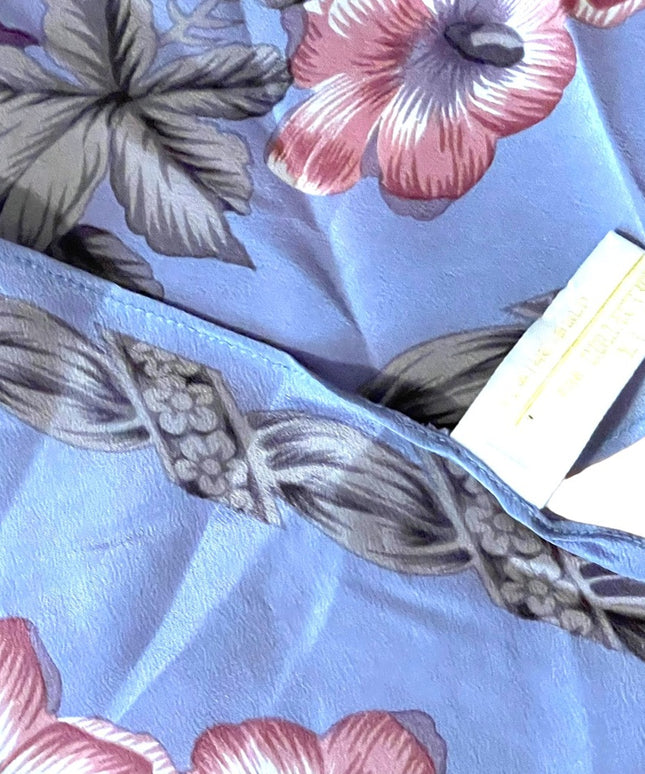 Vintage 1990s Elaine gold blue silk pink flower scarf