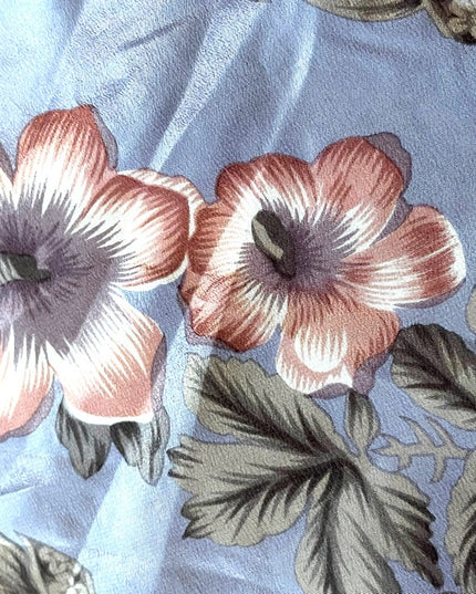 Vintage 1990s Elaine gold blue silk pink flower scarf