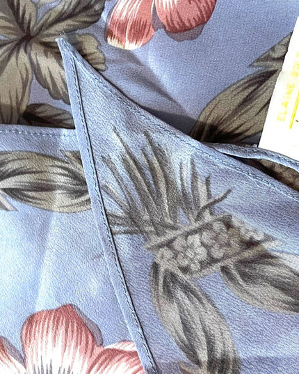 Vintage 1990s Elaine gold blue silk pink flower scarf