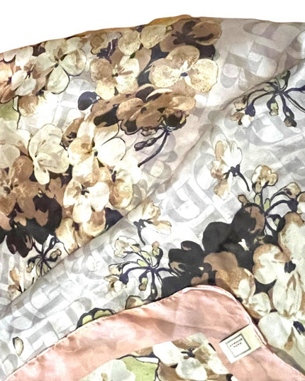 1990s Dana Buchman flower gray and pink DB Signature scarf Poly silk feel