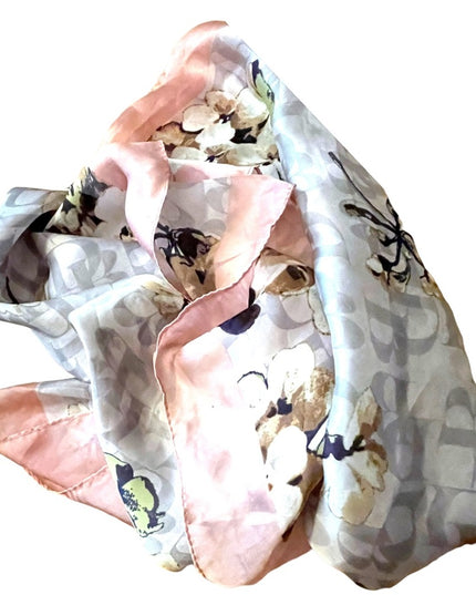 1990s Dana Buchman flower gray and pink DB Signature scarf Poly silk feel